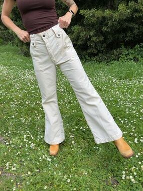 Vintage 1970s red snap bell bottom jeans